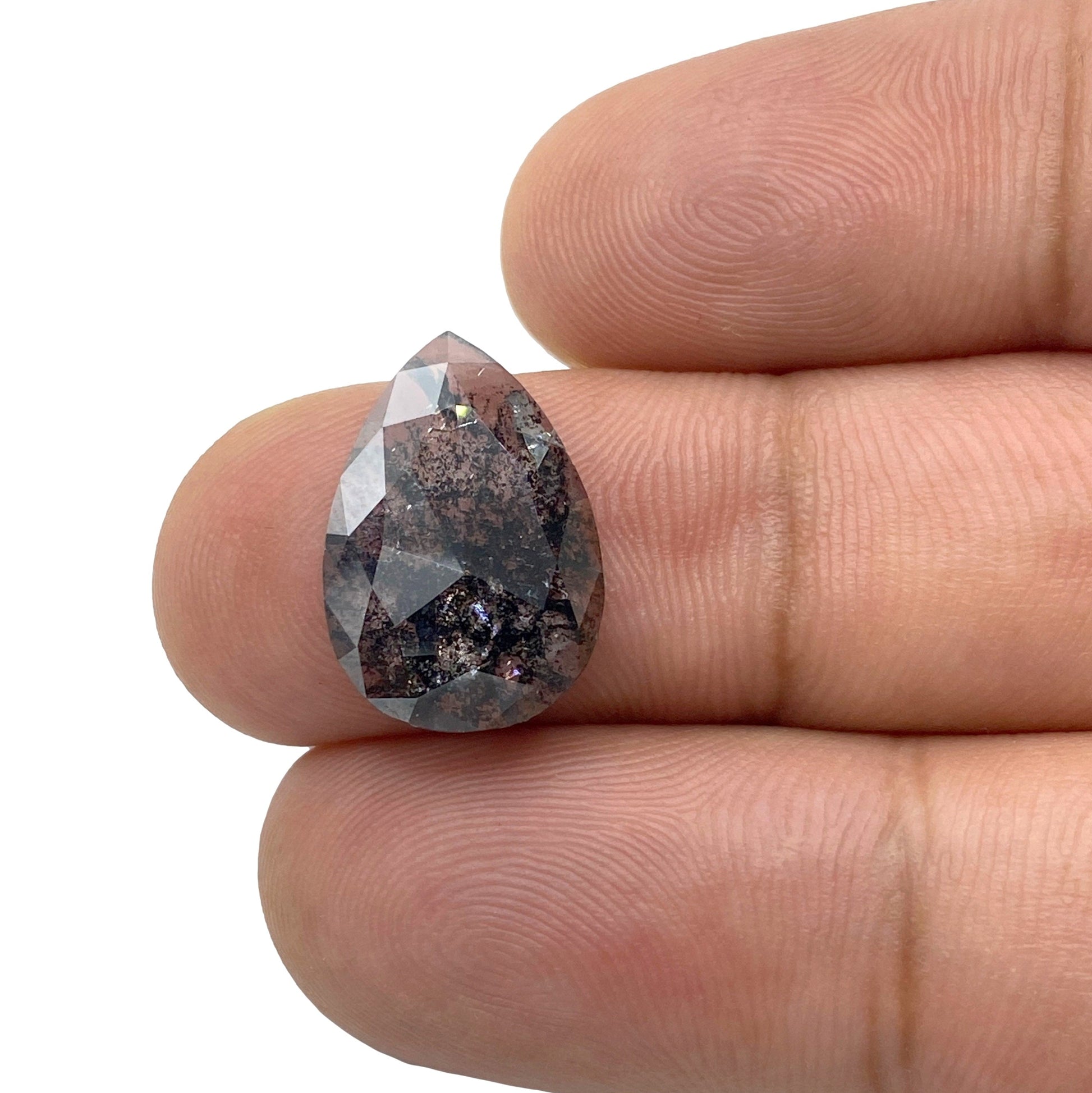 4.35ct | Salt & Pepper Rose Cut Pear Shape Diamond-Modern Rustic Diamond