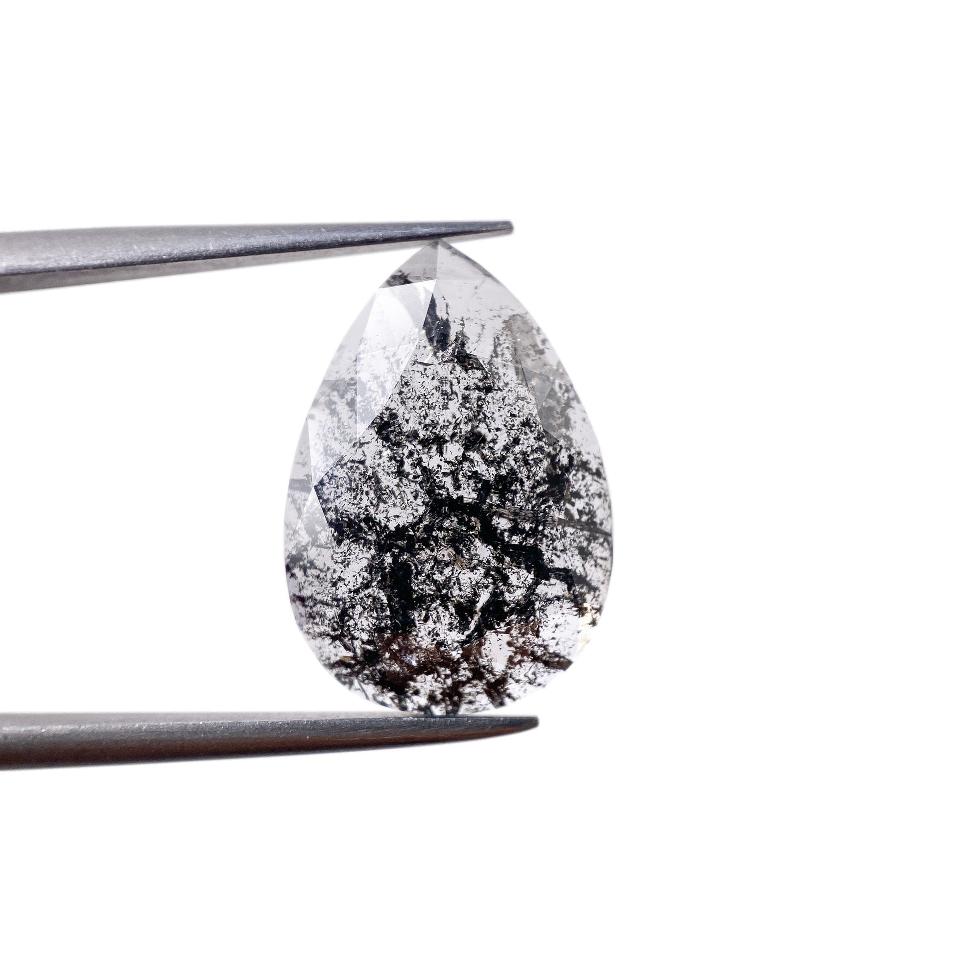 4.35ct | Salt & Pepper Rose Cut Pear Shape Diamond-Modern Rustic Diamond