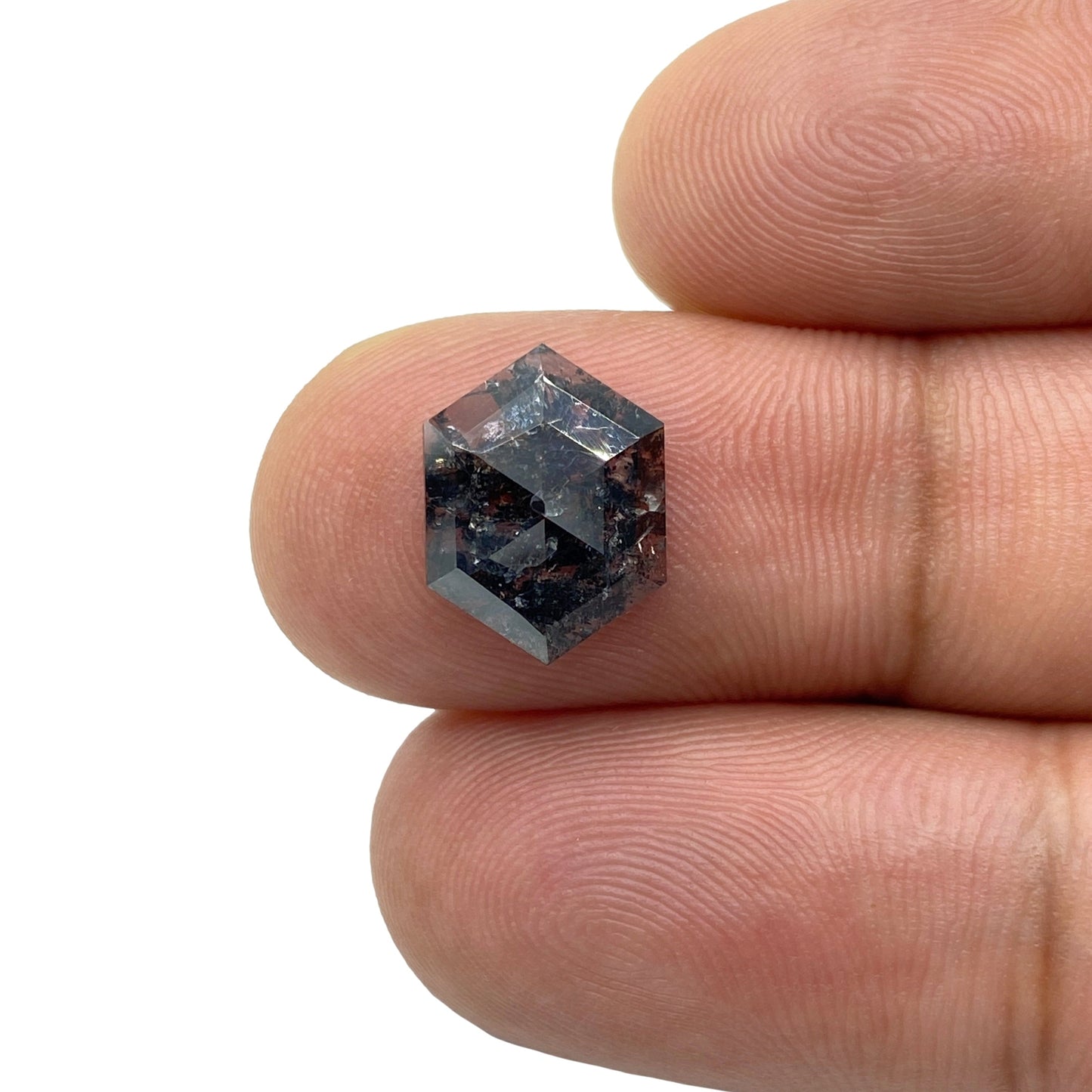 1.90ct | Salt & Pepper Rose Cut Hexagon Shape Diamond-Modern Rustic Diamond