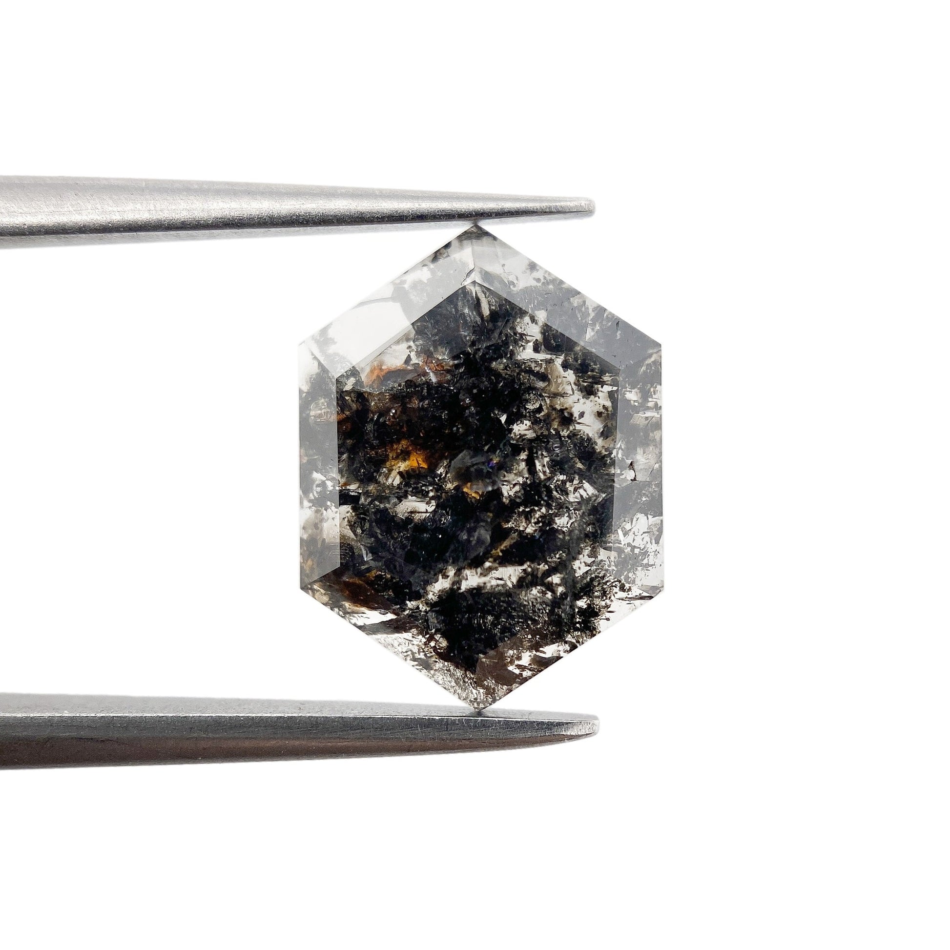 1.90ct | Salt & Pepper Rose Cut Hexagon Shape Diamond-Modern Rustic Diamond