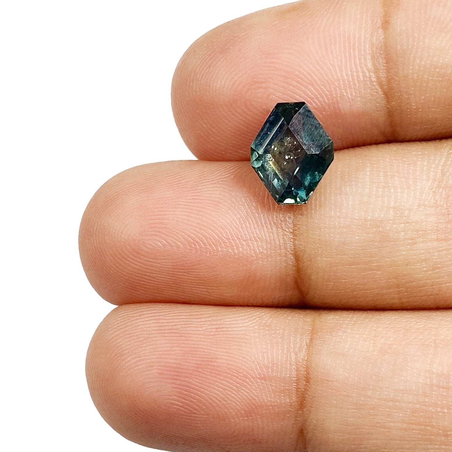 2.50ct | Step Cut Lozenge Shape Blue Green Montana Sapphire-Modern Rustic Diamond