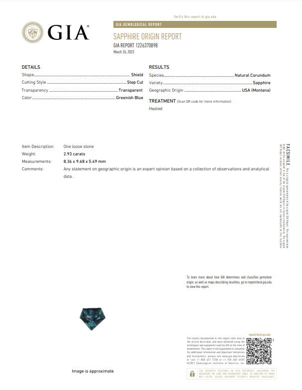 2.93ct | Step Cut Shield Shape Blue Green Montana Sapphire (GIA)-Modern Rustic Diamond
