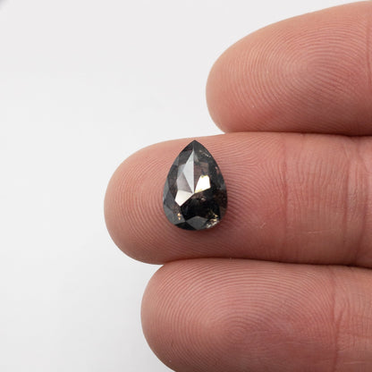 3.55ct | Salt & Pepper Pear Shape Rose Cut Double Sided Diamond-Modern Rustic Diamond