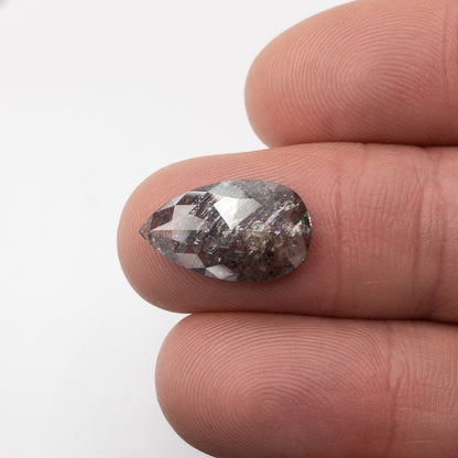 4.75ct | Salt & Pepper Rose Cut Pear Shape Diamond-Modern Rustic Diamond