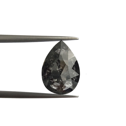 4.87ct | Salt & Pepper Rose Cut Pear Shape Diamond-Modern Rustic Diamond