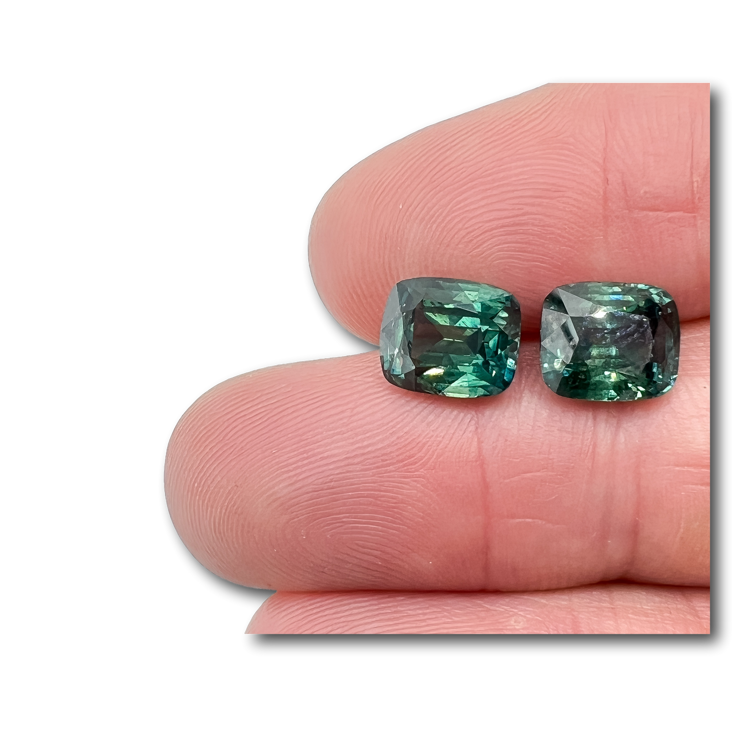 7.69cttw | Brilliant Cut Cushion Shape Blue Green Montana Sapphire Matched Pair (GIA)-Modern Rustic Diamond