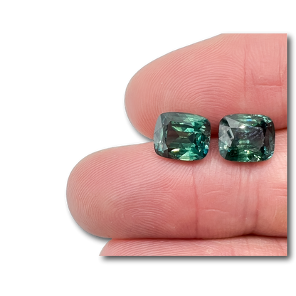 7.69cttw | Brilliant Cut Cushion Shape Blue Green Montana Sapphire Matched Pair (GIA)-Modern Rustic Diamond