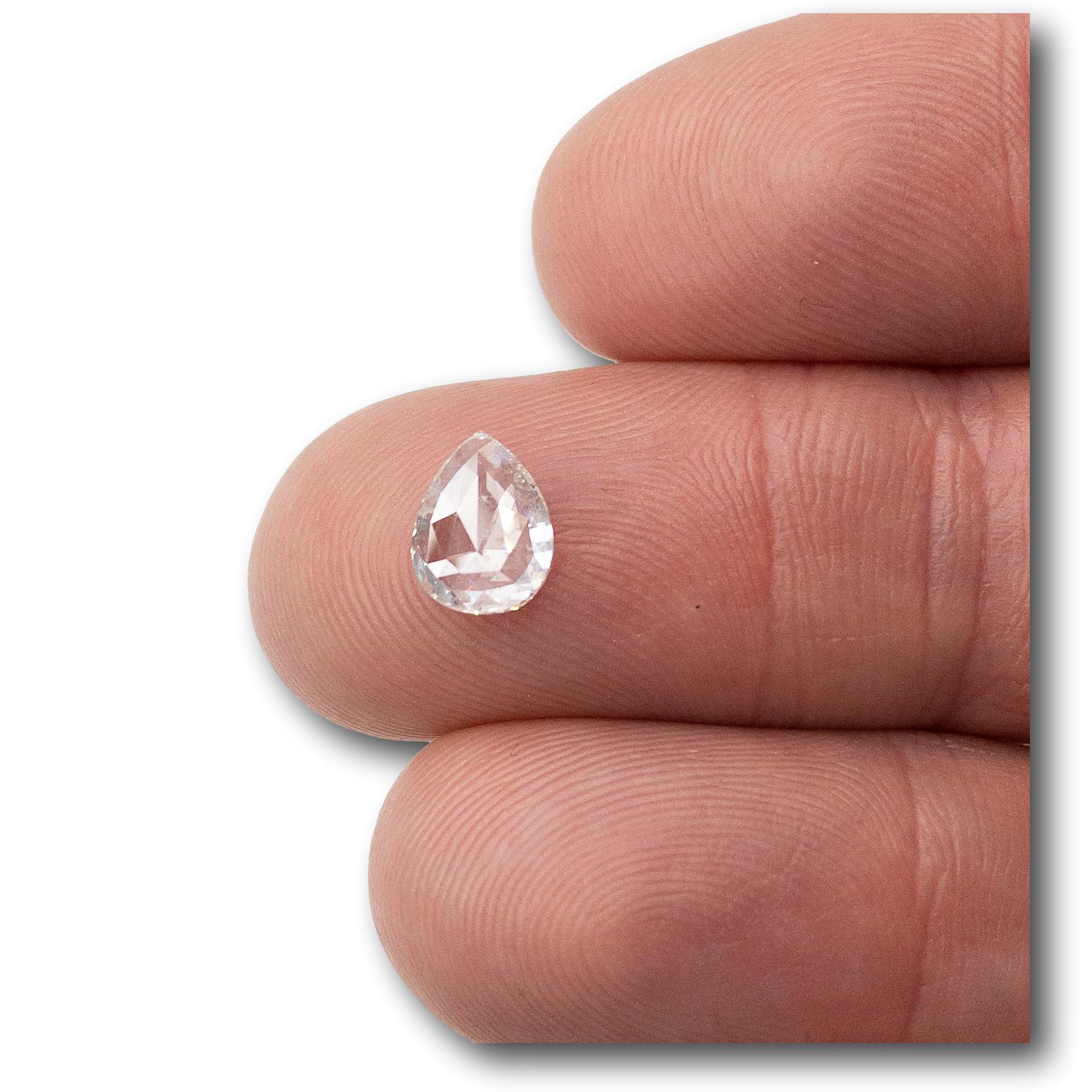1.12ct I I/SI2-SI3 Pear Shape Rose Cut Diamond-Modern Rustic Diamond